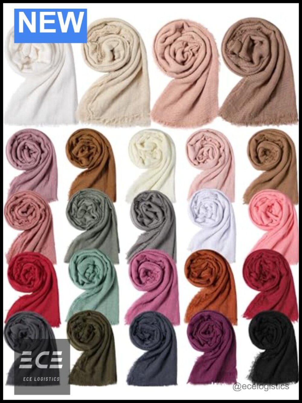 24 Pack Soft Cotton Blend Hijab Scarves Lightweight Shawl Wrap